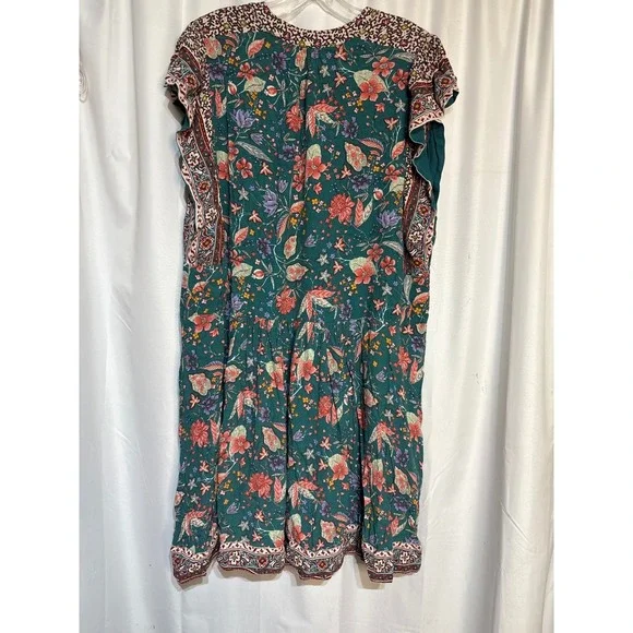 Anthropologie A+ Floral Print V Neck Mini Dress Green Red Boho Cottagecore - Picture 7 of 8